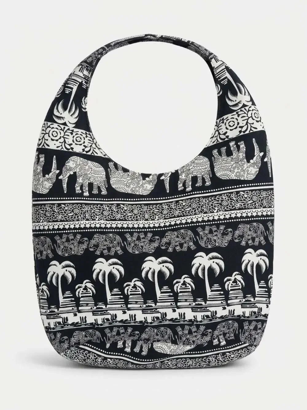 Elephant Print Boho Cotton Hobo Sling Shoulder Bag